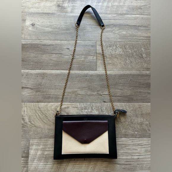 CELINE Envelope Crossbody Tricolor Leather Maroon Black - Picture 11 of 11